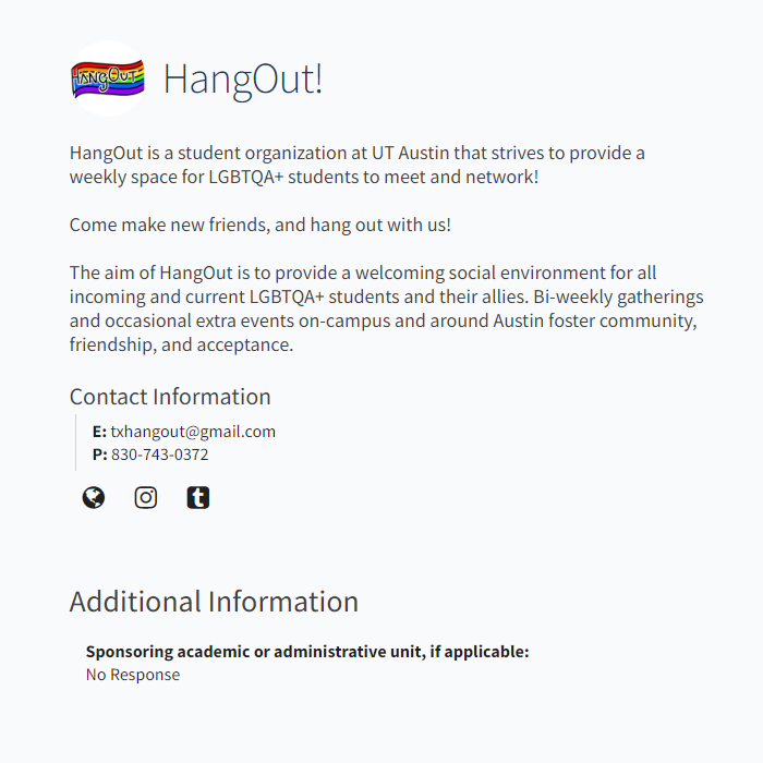 UT Austin HangOut - LGBTQ organization in Austin TX
